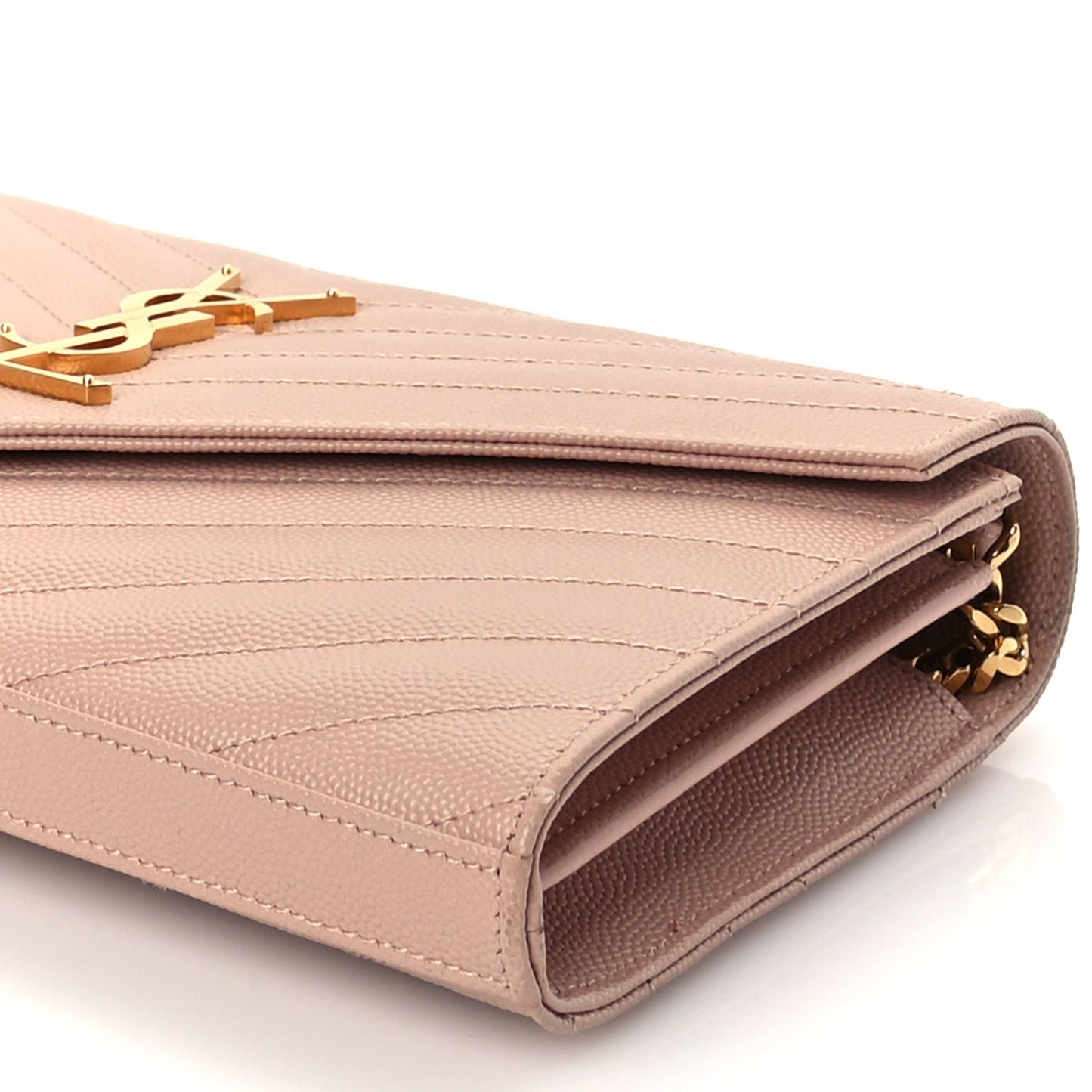 Grain De Poudre Matelasse Chevron Monogram Chain Wallet Pale Blush