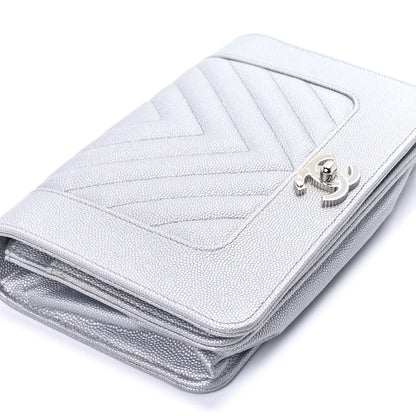 Chanel Metallic Caviar Chevron Quilted Vintage Mademoiselle Wallet On Chain WOC Silver 8 of 8