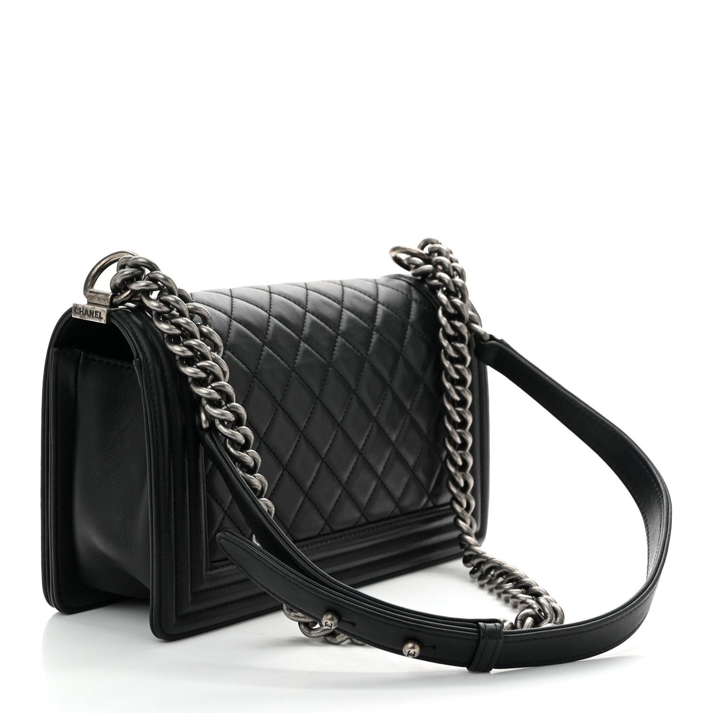 Lambskin Quilted Medium Boy Flap Black