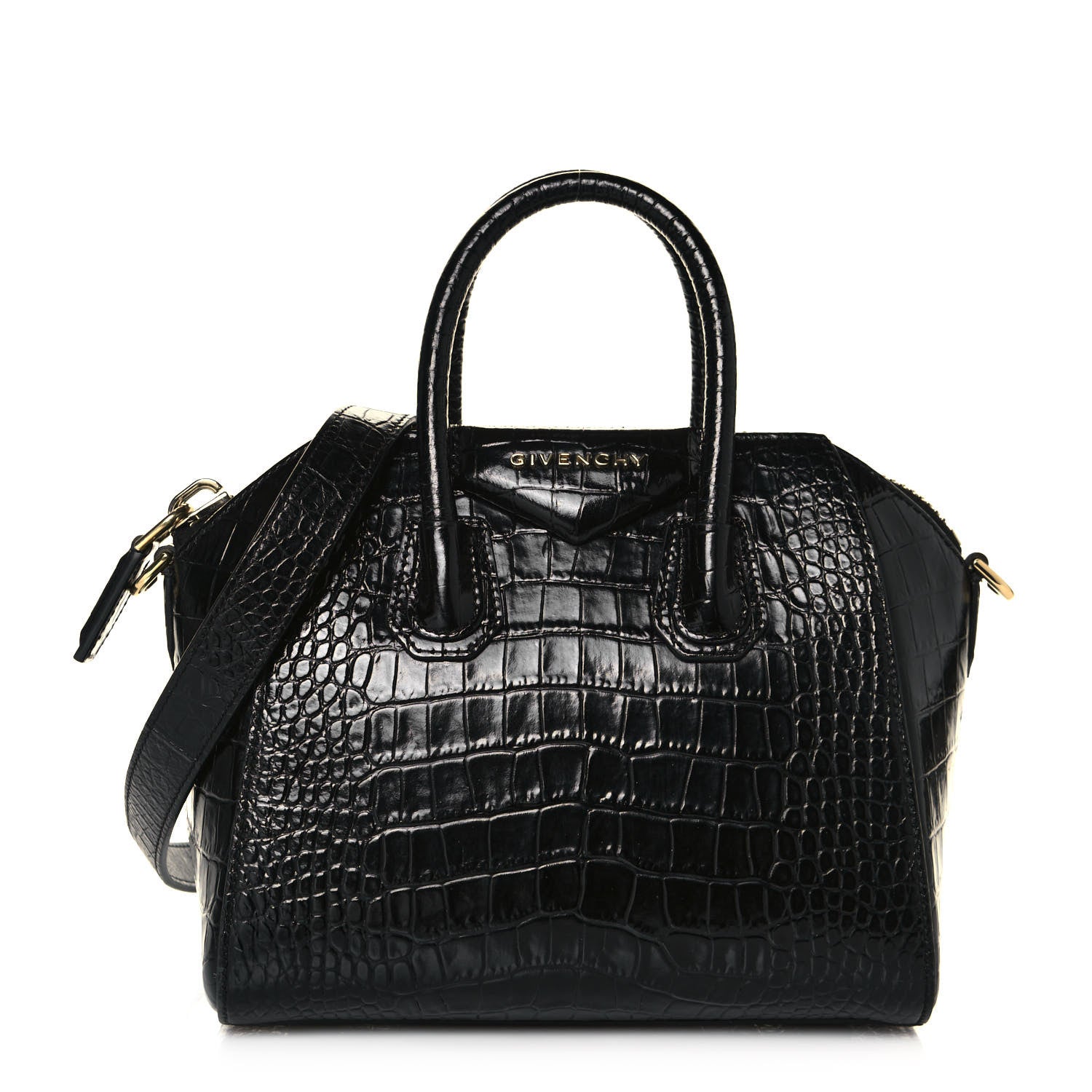 Givenchy Calfskin Crocodile Embossed Mini Antigona Black 1 of 12