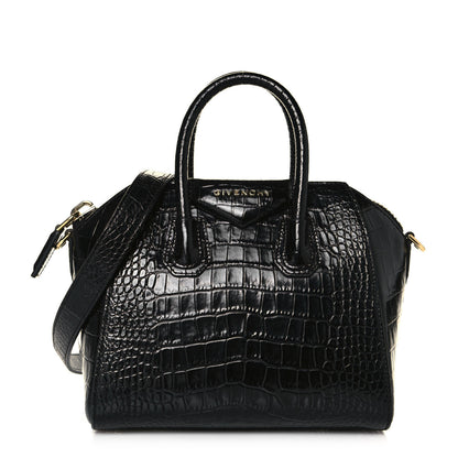 Givenchy Calfskin Crocodile Embossed Mini Antigona Black 1 of 12