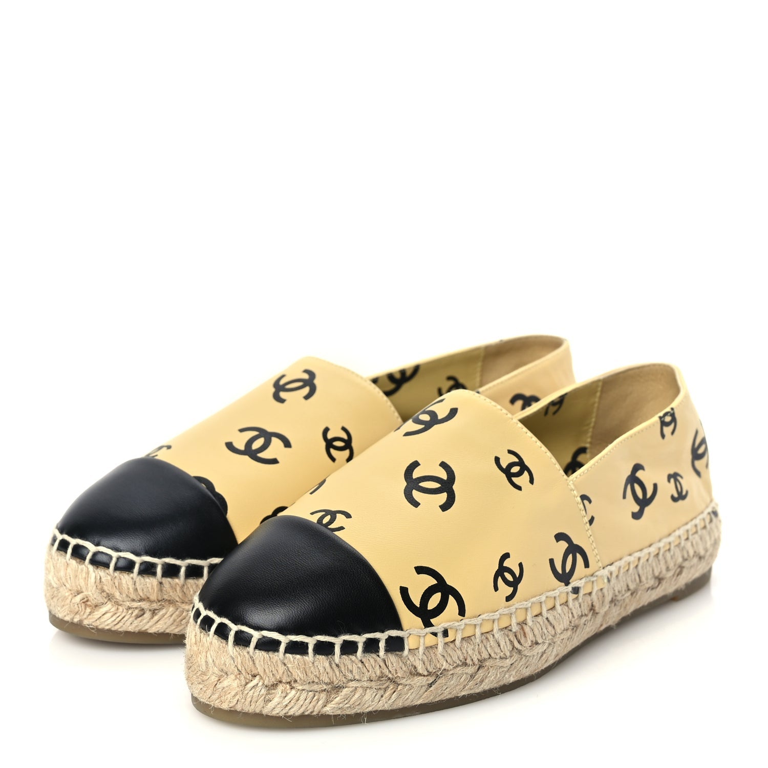 Chanel Lambskin Printed Coco Beach Espadrilles 38 Beige Black 4 of 9