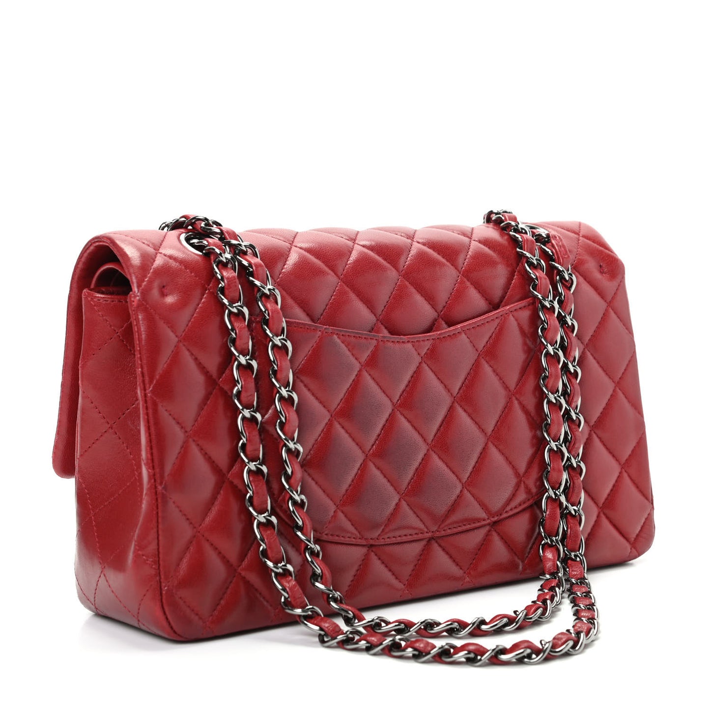 Lambskin Quilted Medium Double Flap Red