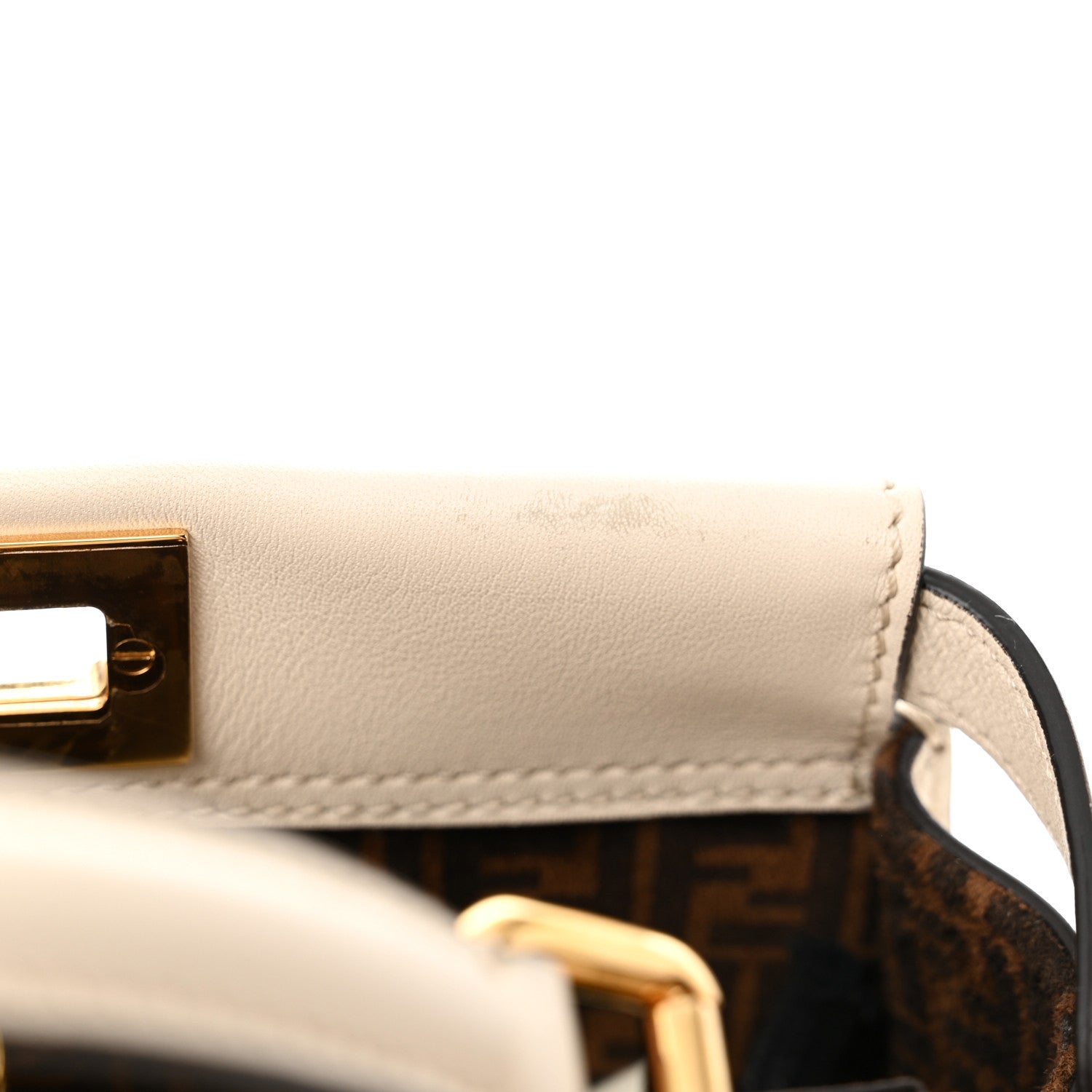 Fendi Vitello Seta Suede FF Mini Peekaboo Iconic Satchel Uovo Sigaro Marrone 11 of 13