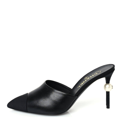Chanel Goatskin Grosgrain Cap Toe Pearl Mule 39 Black 1 of 7
