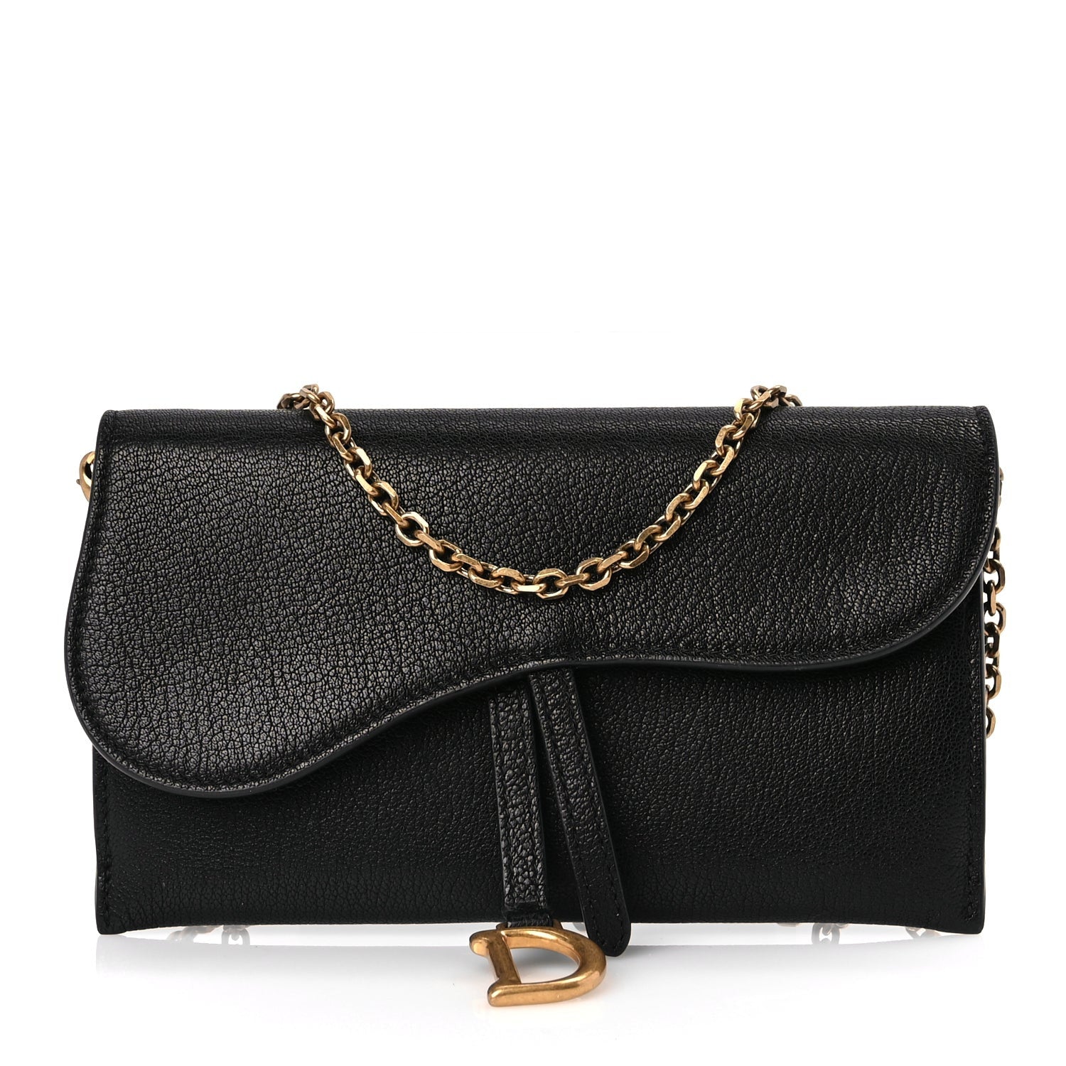 Christian Dior Goatskin Saddle Long Wallet With Chain Black 1 of 10