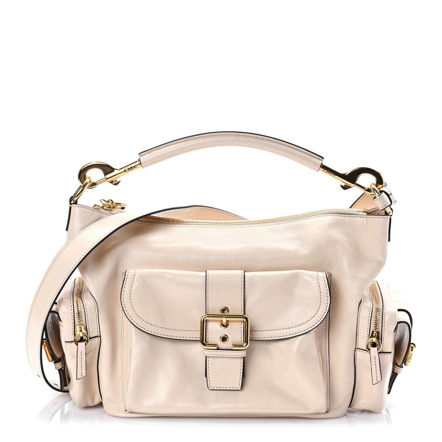 Shiny Calfskin Medium Double Carry Camera Bag Sweet Beige
