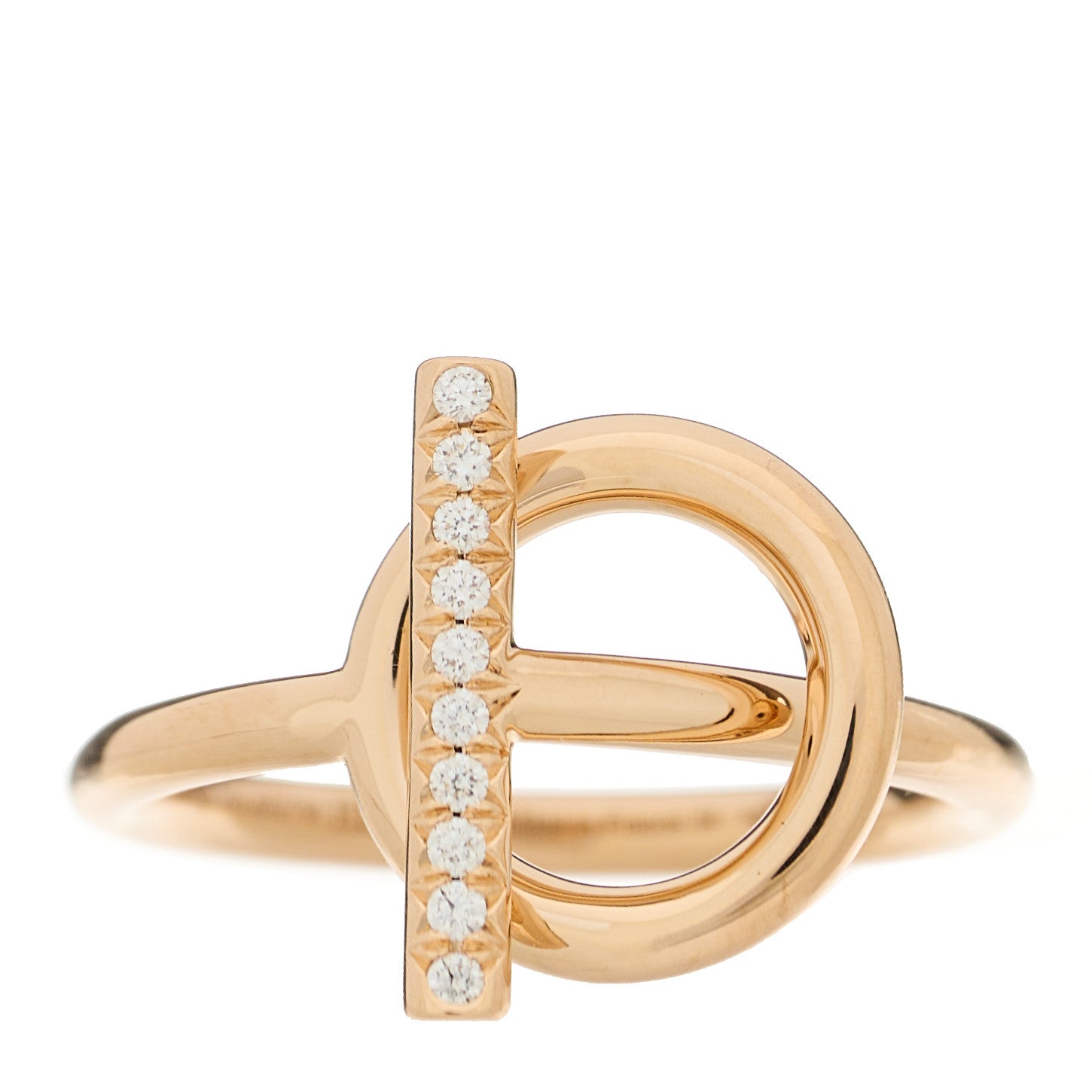 Hermes 18K Rose Gold Diamond PM Echappee Ring 54 6.75 1 of 6