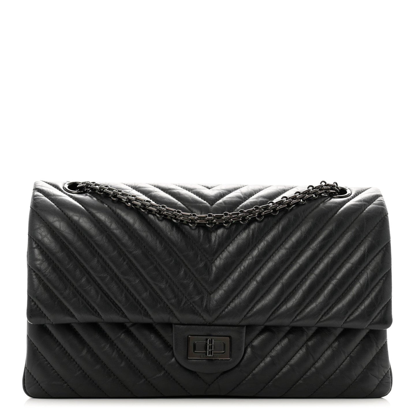 Aged Calfskin Chevron Quilted 2.55 Reissue 226 So Black