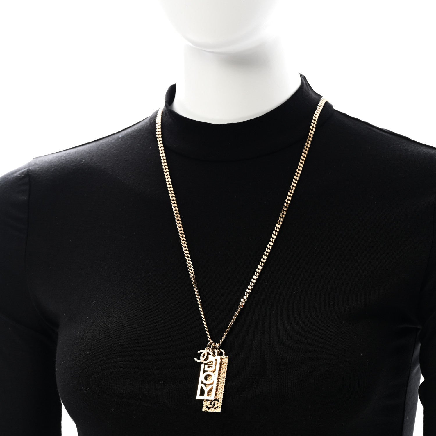 Chanel Metal Crystal CC Boy Pendant Long Necklace Gold 2 of 4