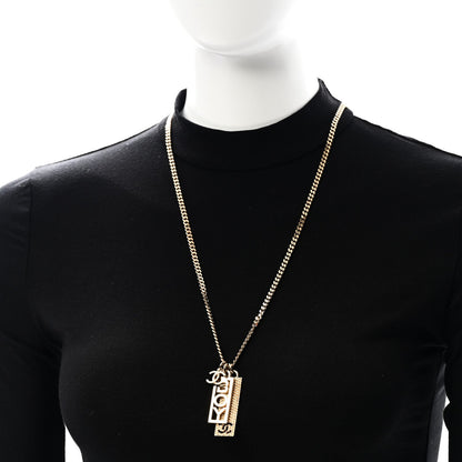 Chanel Metal Crystal CC Boy Pendant Long Necklace Gold 2 of 4