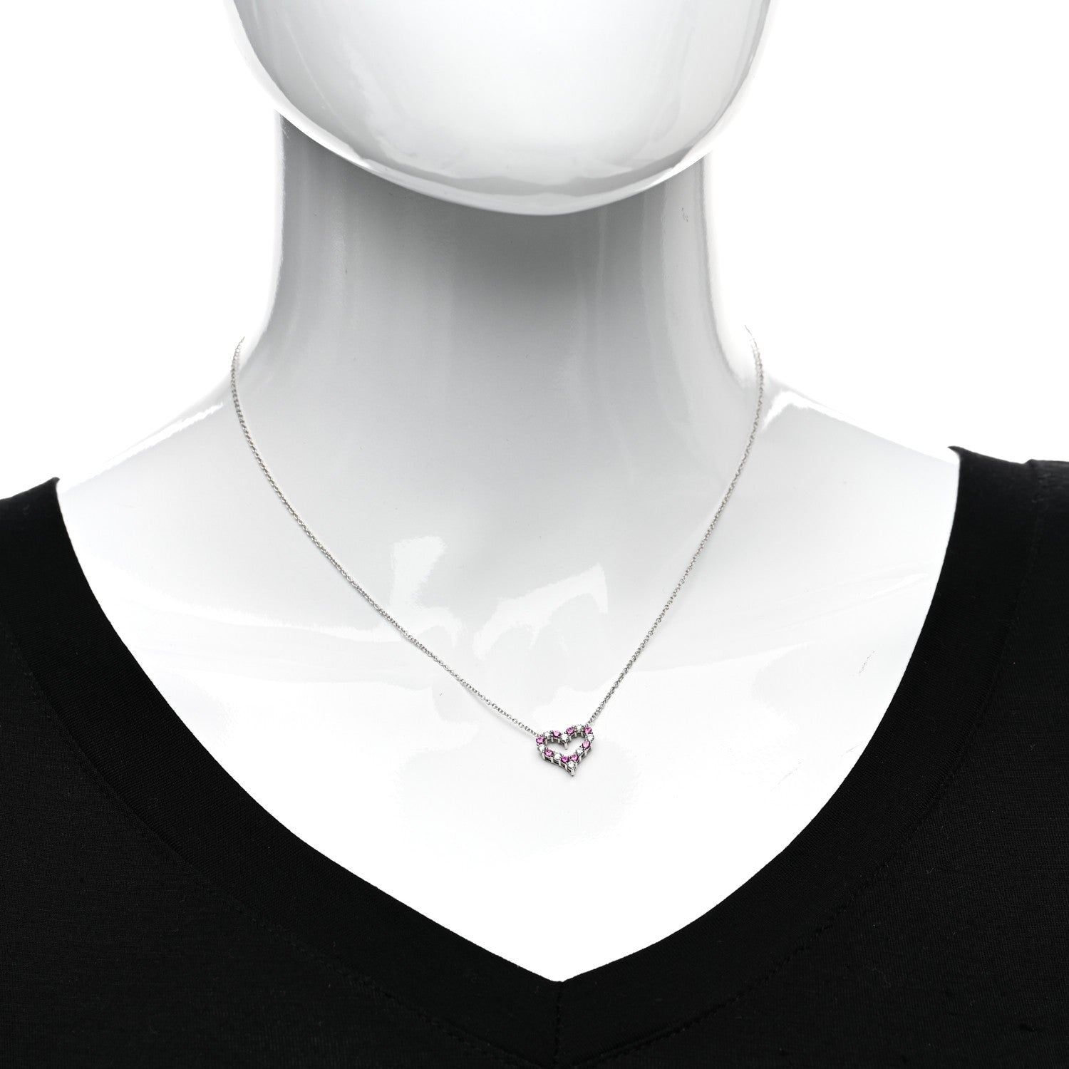Tiffany Platinum Diamond Pink Sapphire Mini Heart Pendant Necklace 2 of 6