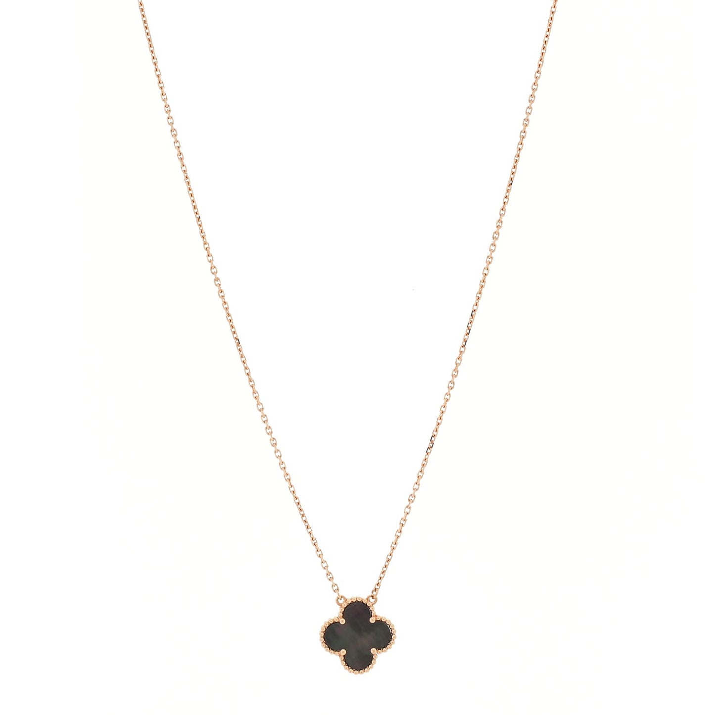 18K Rose Gold Gray Mother of Pearl Vintage Alhambra Pendant Necklace