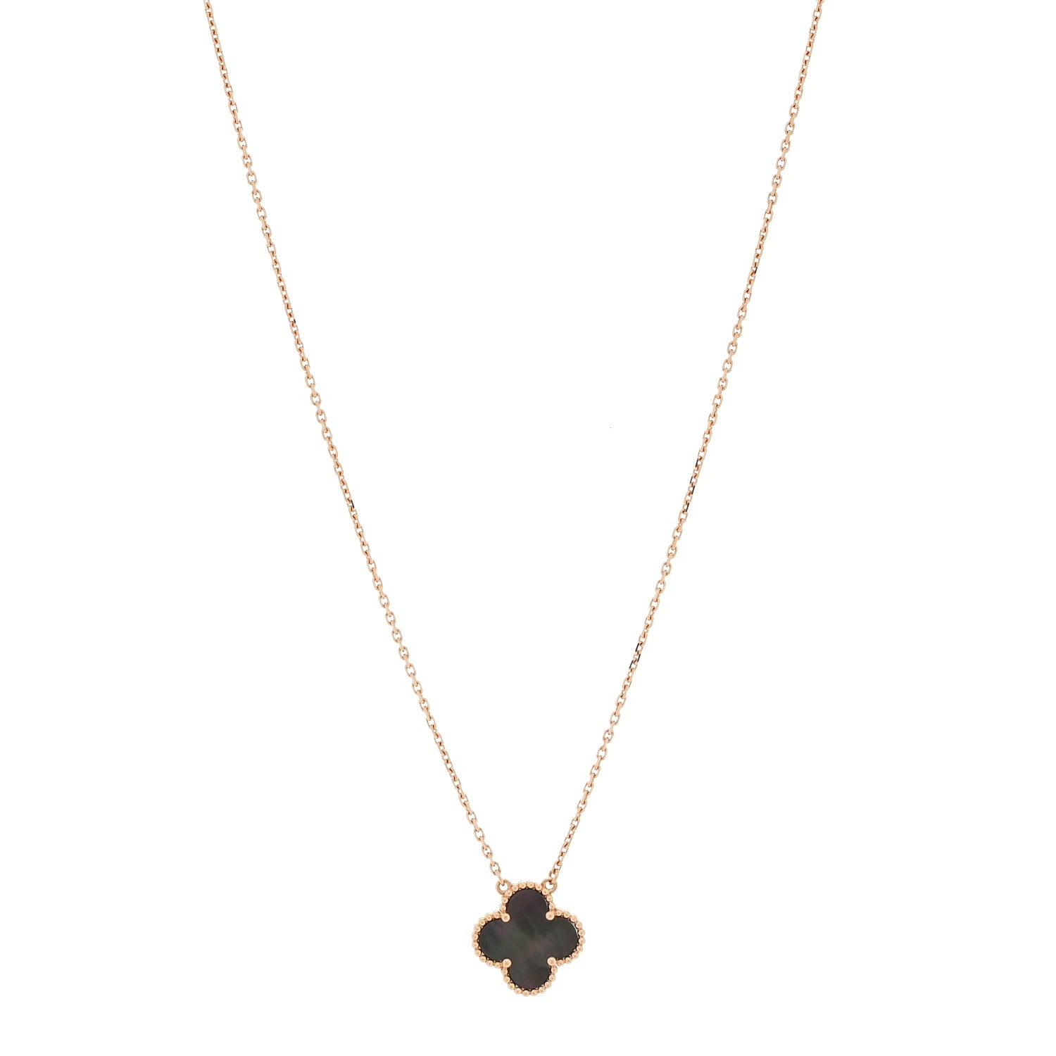 Van Cleef & Arpels 18K Rose Gold Gray Mother of Pearl Vintage Alhambra Pendant Necklace 3 of 6