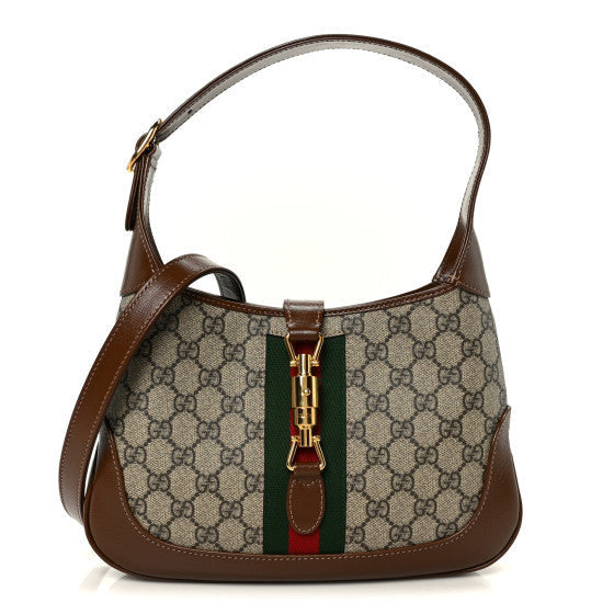 GG Supreme Monogram Azalea Calfskin Web Small Jackie 1961 Hobo Beige Ebony Brown Sugar