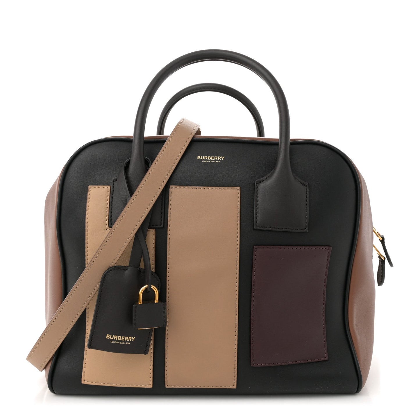 Smooth Calfskin Paneled Medium Cube Bowling Bag Black