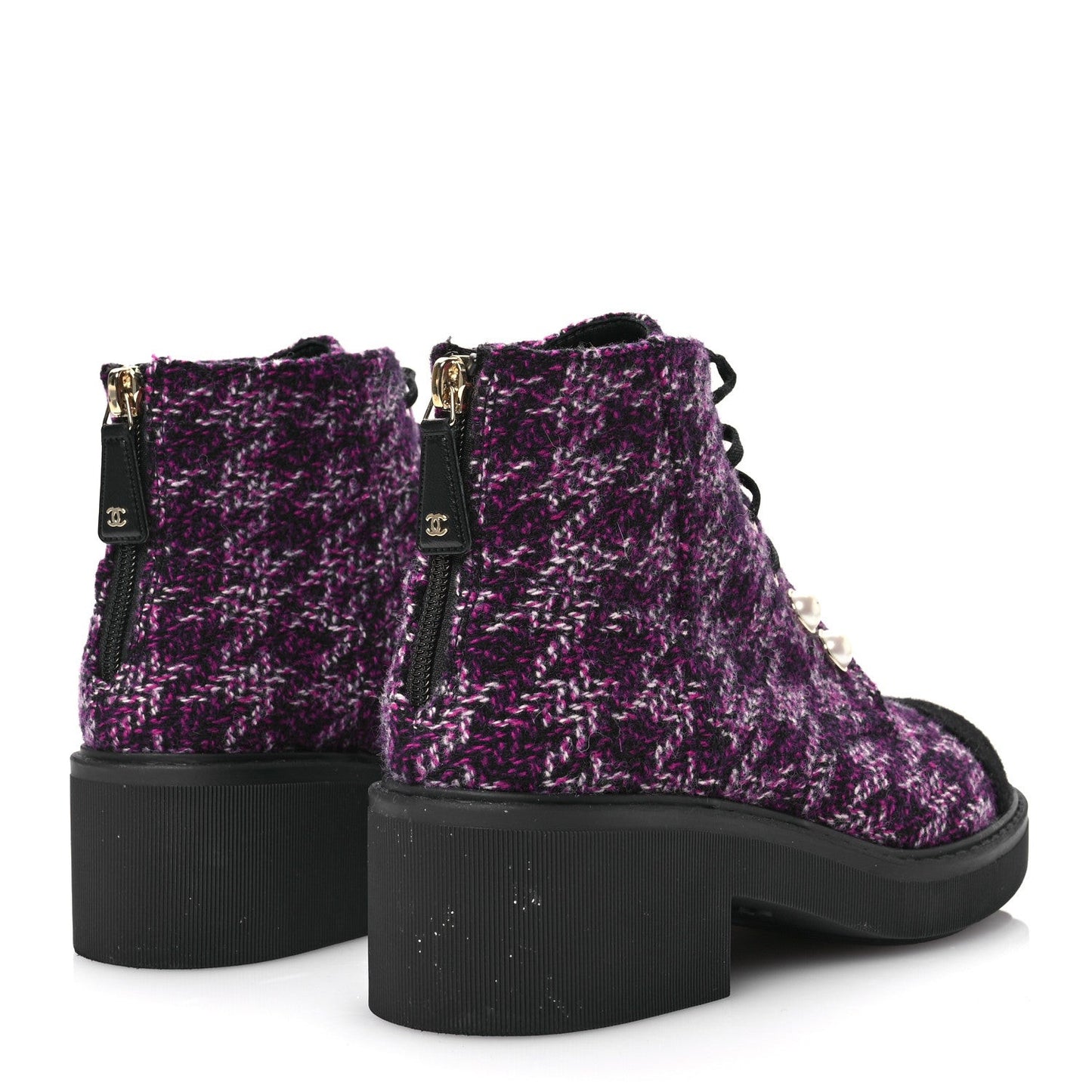 Tweed Pearl Combat Short Boots 38 Purple Black