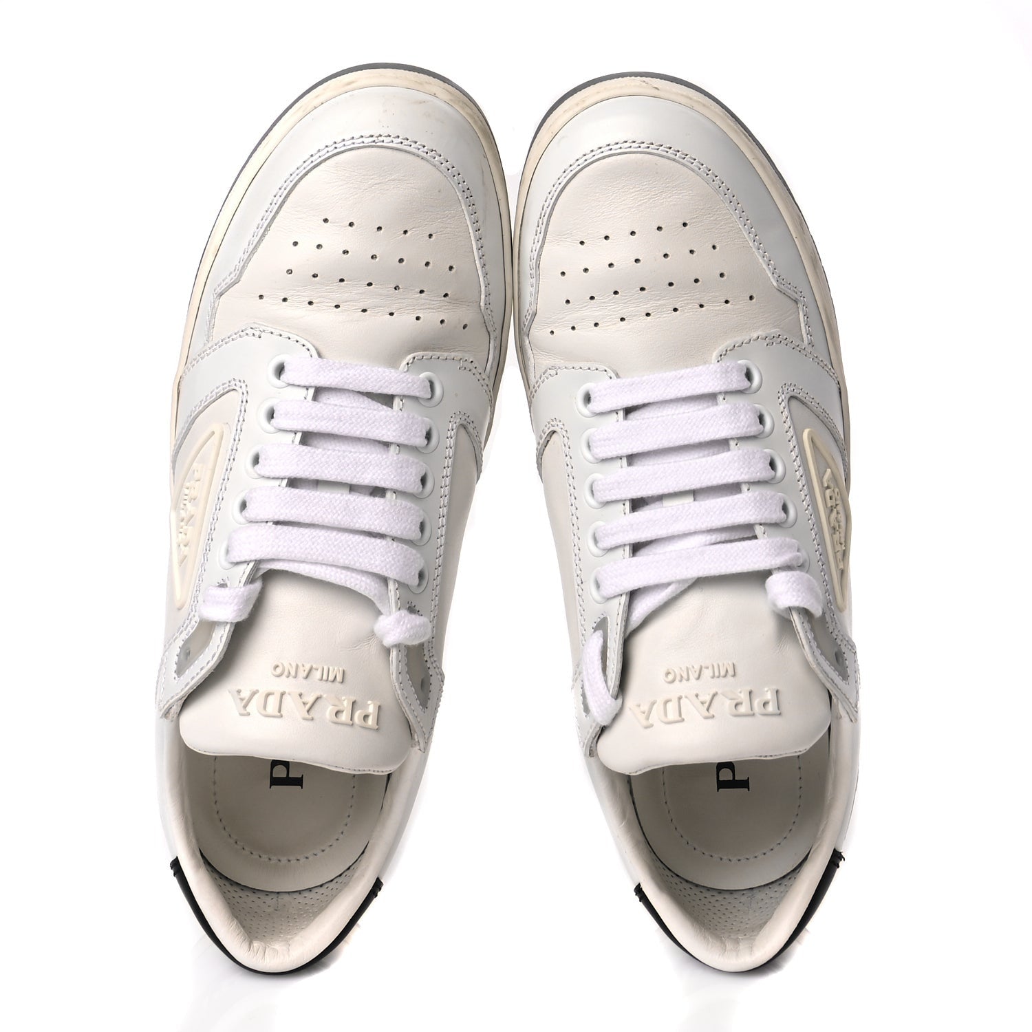 Prada Vitello Sport Spazzolato Rois Rubber Triangle Logo Perforated Womens District Low Top 30mm Sneakers 36.5 White 2 of 9