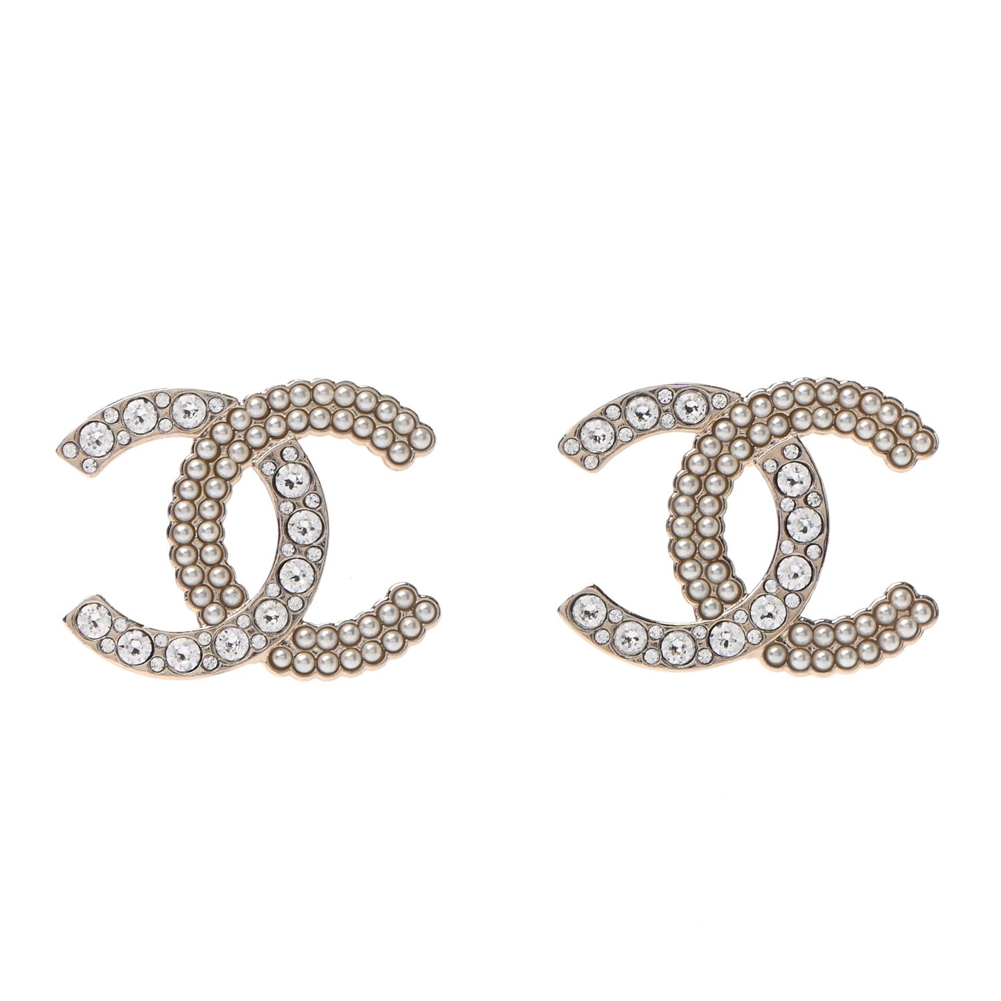 Crystal Pearl CC Large Earrings Gold