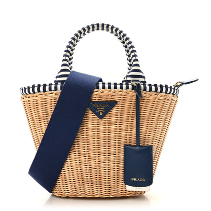 Prada Wicker Canvas Shoulder Bag Naturale Bluette 1 of 8