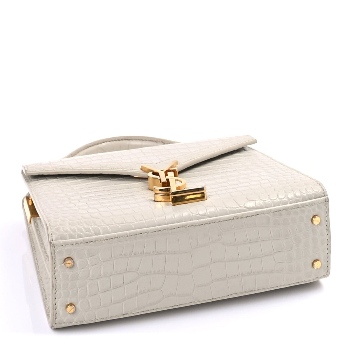 Crocodile Embossed Mini Classic Monogram Cassandra Top Handle Crema Soft