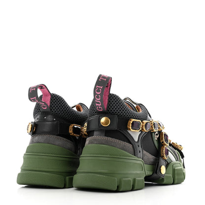 Gucci X SEGA Mesh Suede Calfskin Removable Crystals Flashtrek Sneakers 35.5 Loess Black Olive Green 5 of 7
