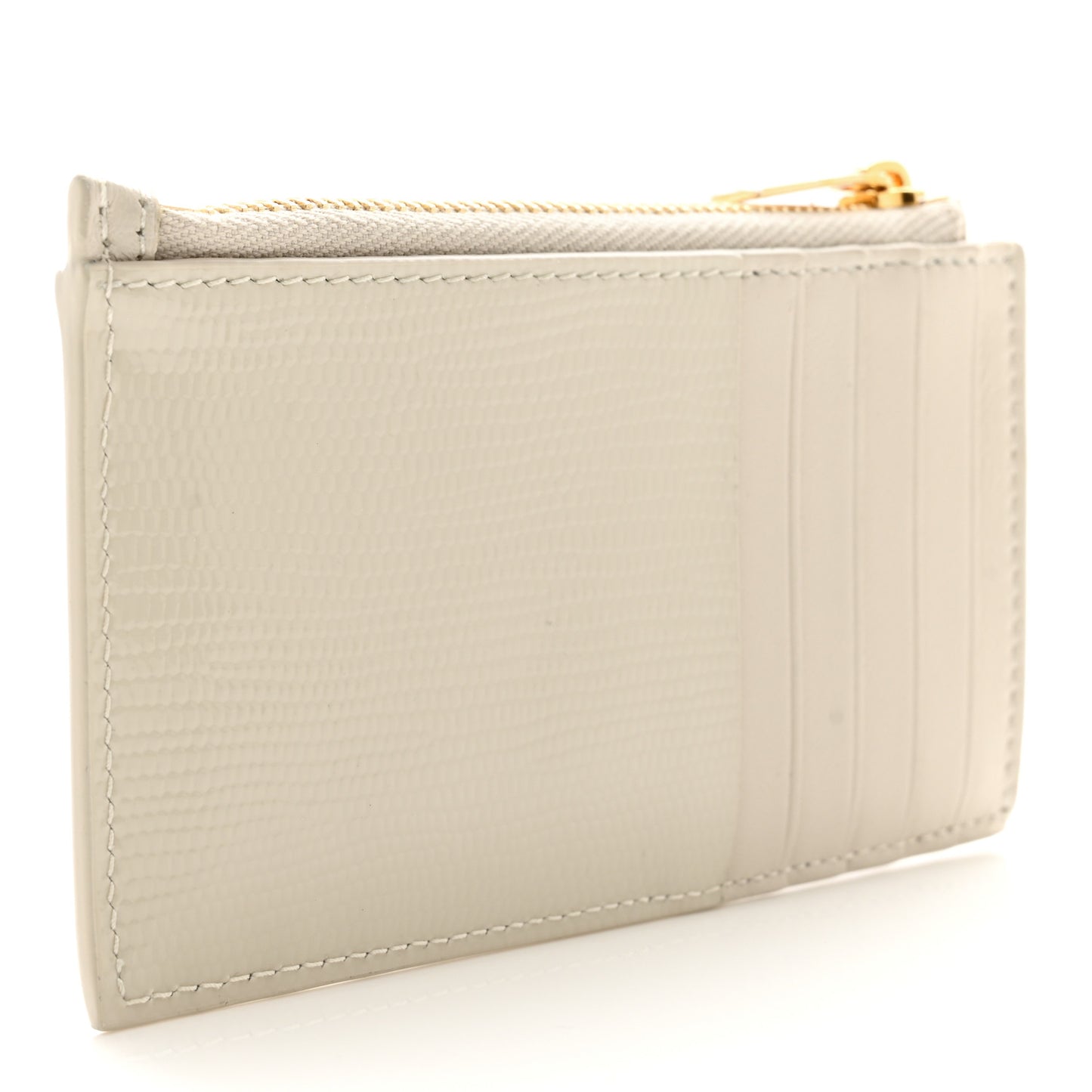 Calfskin Lizard Embossed Monogram Fragments Zippered Card Case Crema Soft