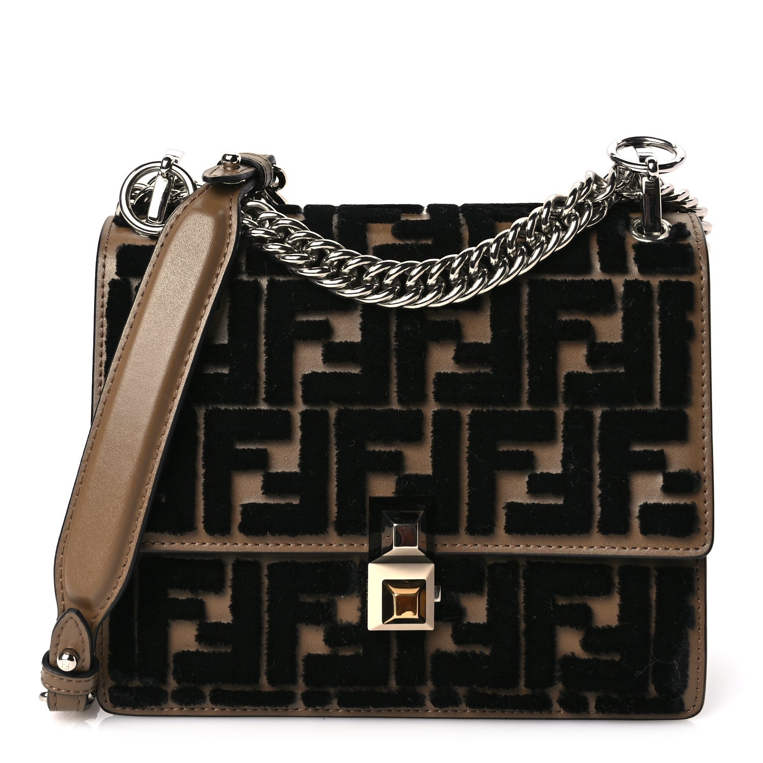Fendi Vitello Liberty Velvet FF Small Kan I Shoulder Bag Brown Black 1 of 8