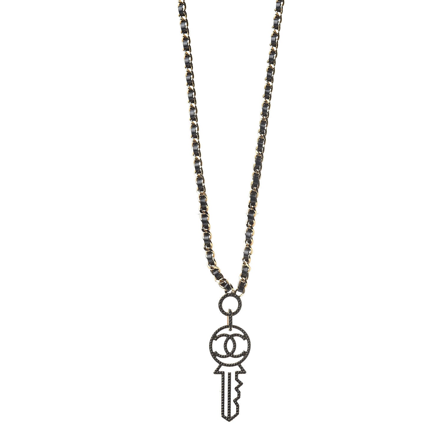 Chanel Patent Crystal Key Necklace Gold Black 1 of 5
