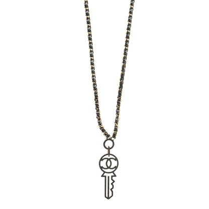 Chanel Patent Crystal Key Necklace Gold Black 1 of 5