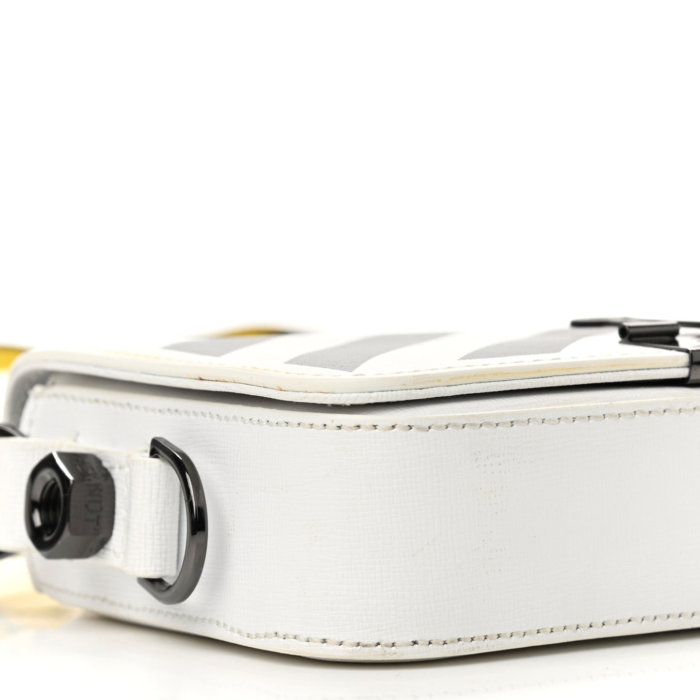 Saffiano Striped Diag Binder Flap Bag White Black