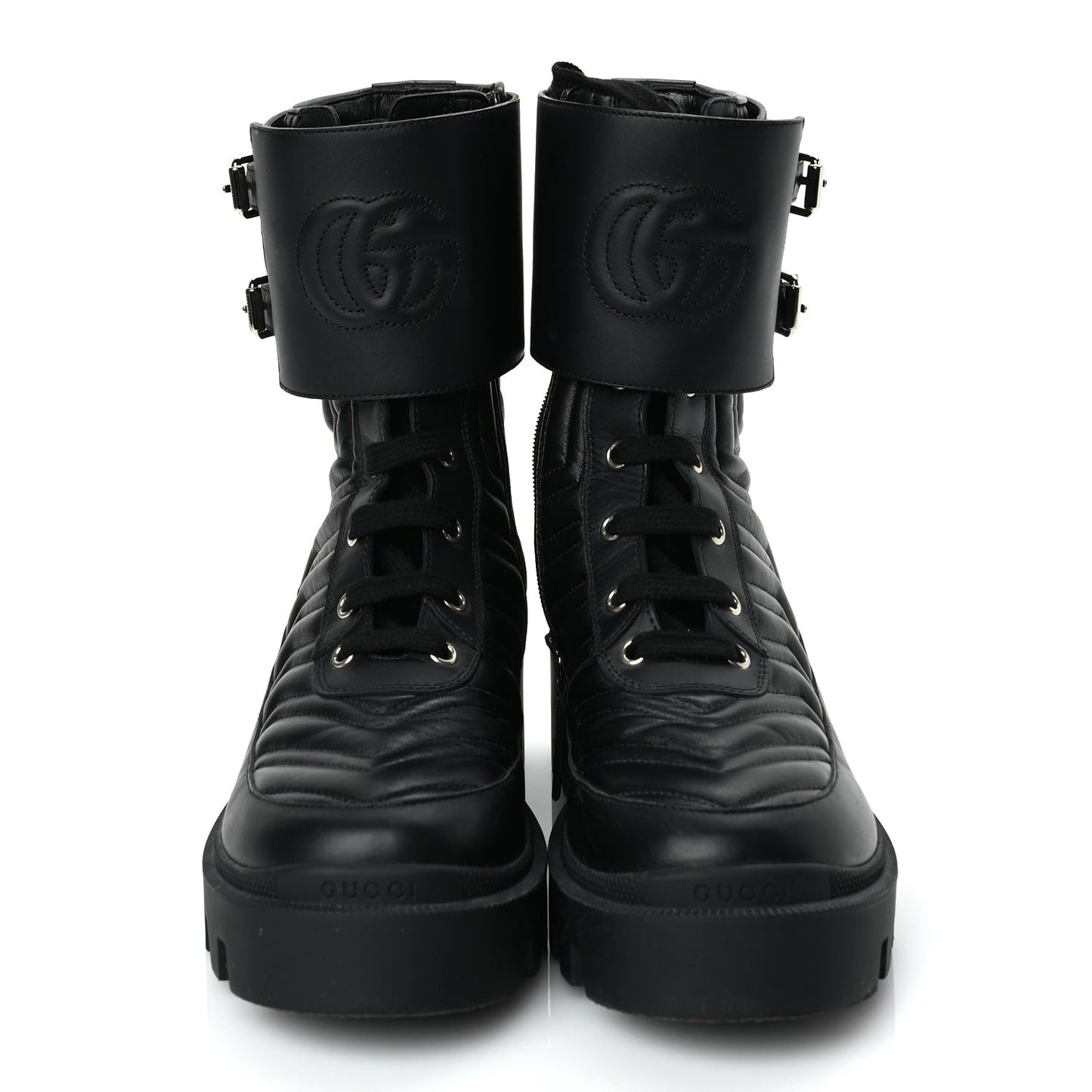 Nappa Frances GG Matelasse Platform Combat Boots 37 Black