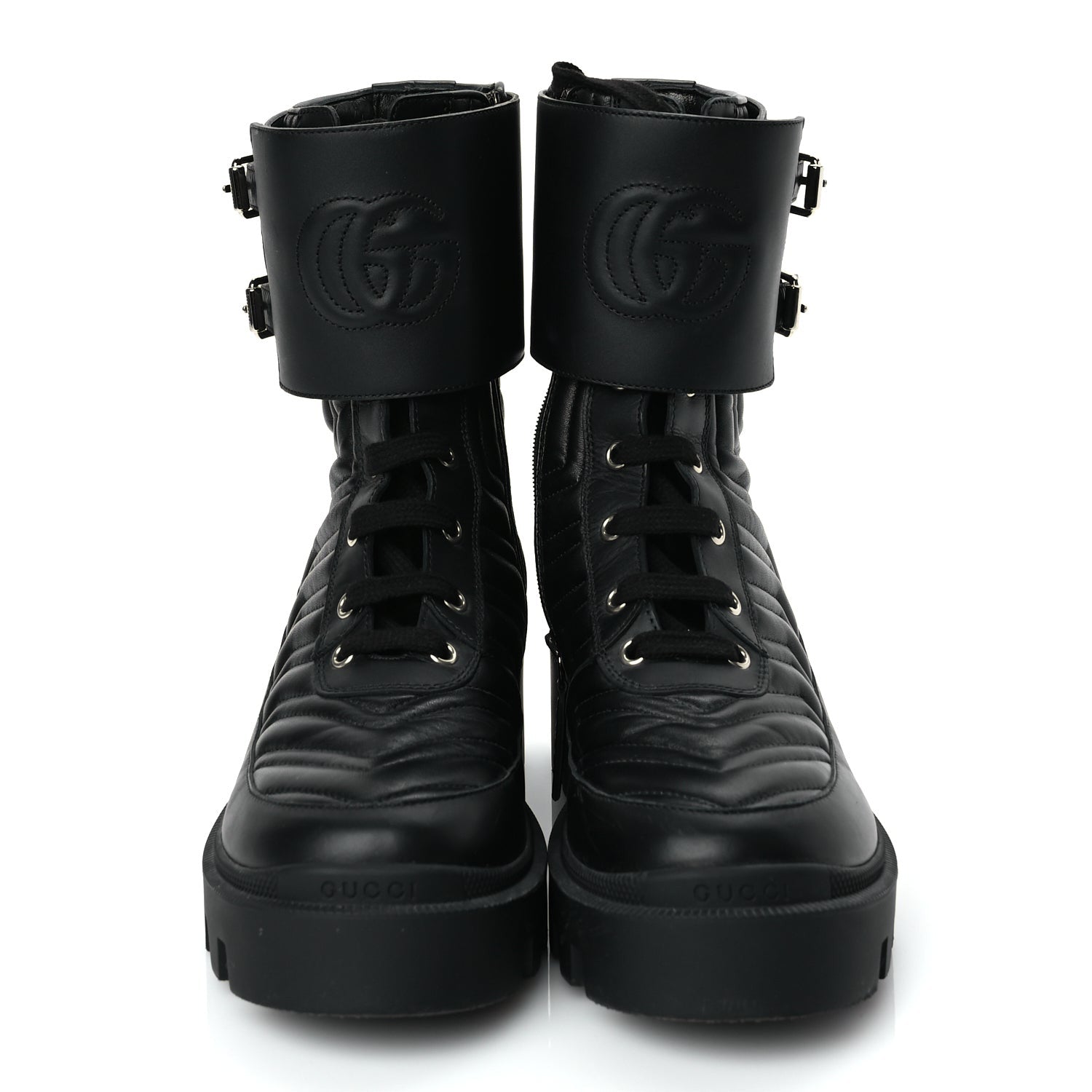 Gucci Nappa Frances GG Matelasse Platform Combat Boots 37 Black 2 of 8