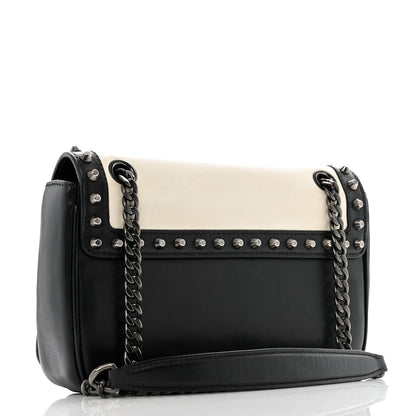 Prada Glace Calfskin Studded Crossbody White Black 3 of 7