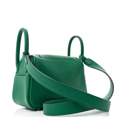 Hermes Taurillon Clemence Mini Lindy 20 Vert Vertigo 3 of 7