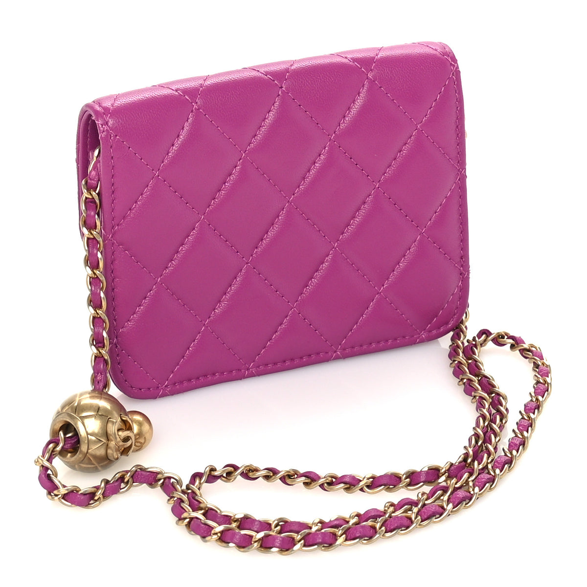 Chanel Lambskin Quilted CC Pearl Crush Card Holder With Chain Purple 2 of 9