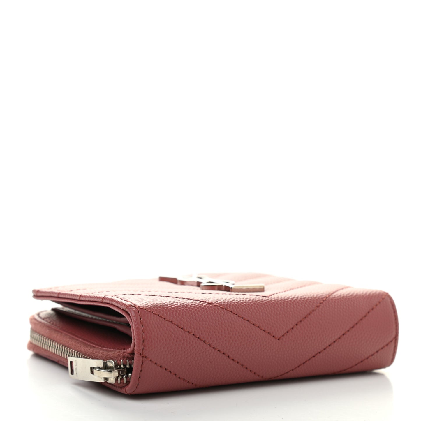 Grain De Poudre Matelasse Chevron Monogram Compact Zip Around Wallet Dark Rose