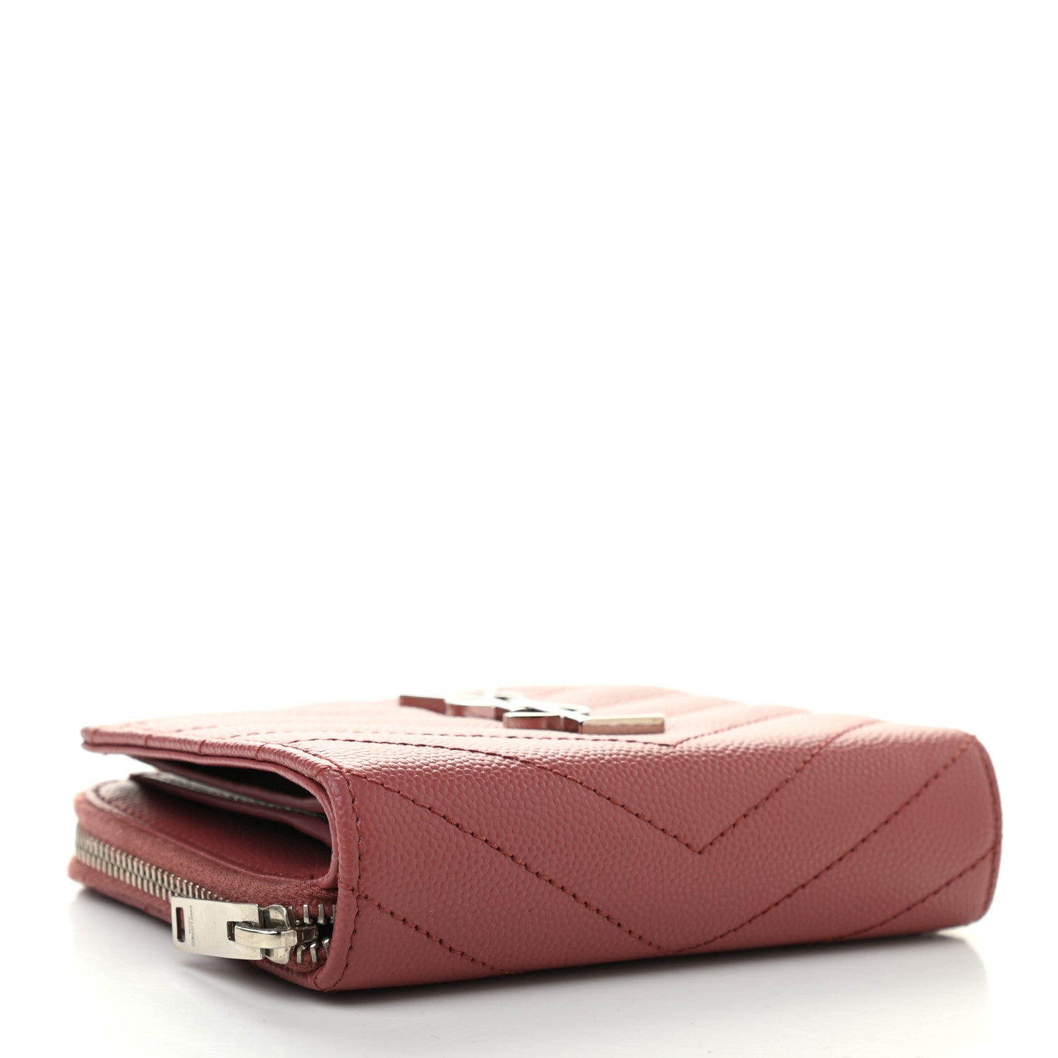 Saint Laurent Grain De Poudre Matelasse Chevron Monogram Compact Zip Around Wallet Dark Rose 4 of 11