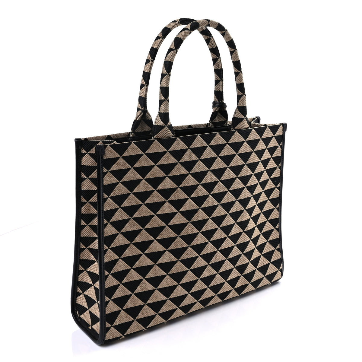 Jacquard Saffiano Triangolo Symbole Embroidered Large Tote Black Corda