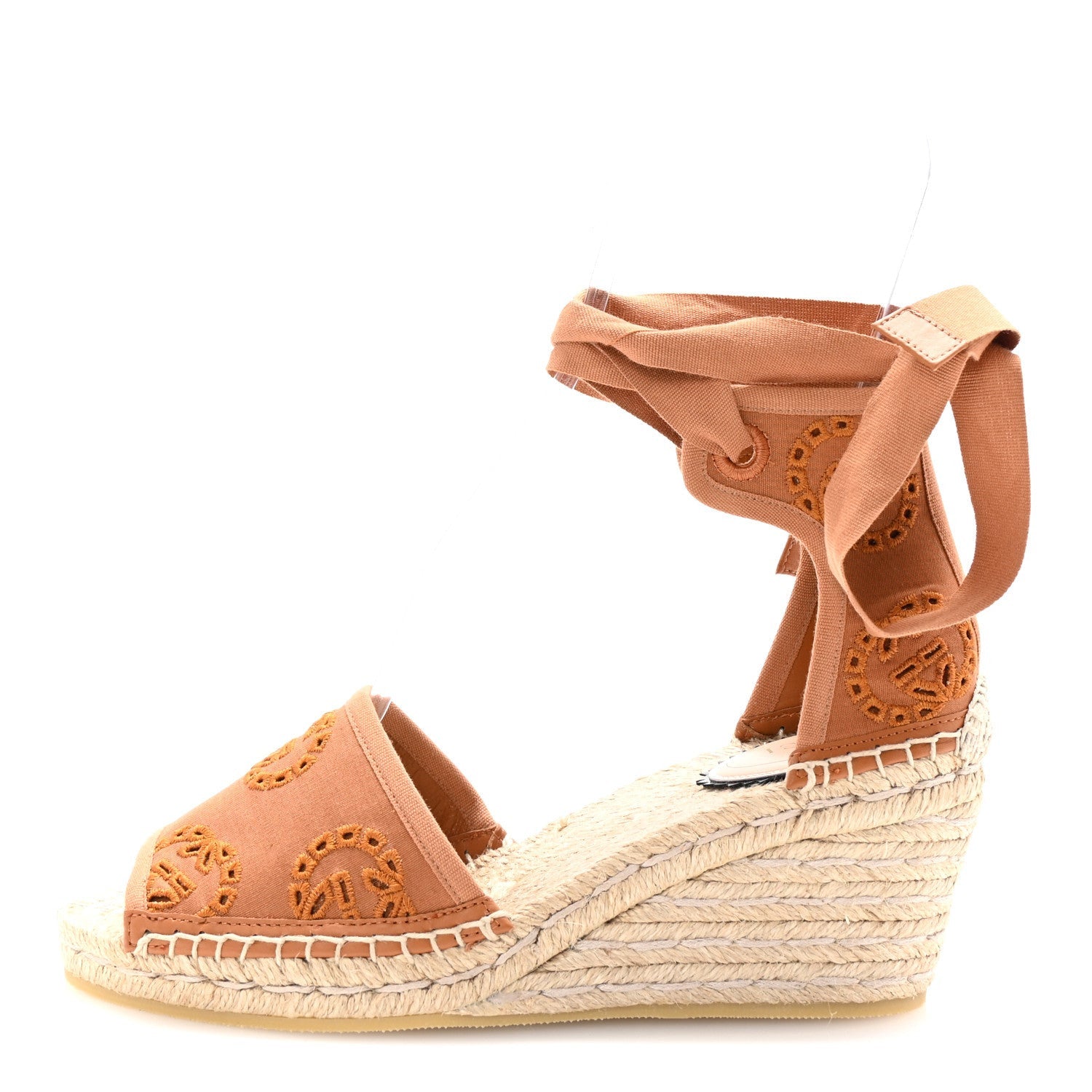 Gucci Canvas Damita GG Eyelet Espadrille Wedge Sandals 37 Blondie Cognac 1 of 7