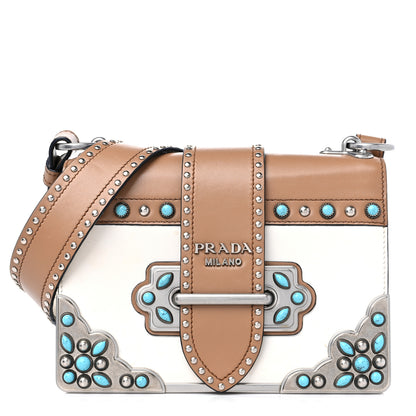 Prada City Calf Studded Folk Cahier Bag White Caramel 1 of 14