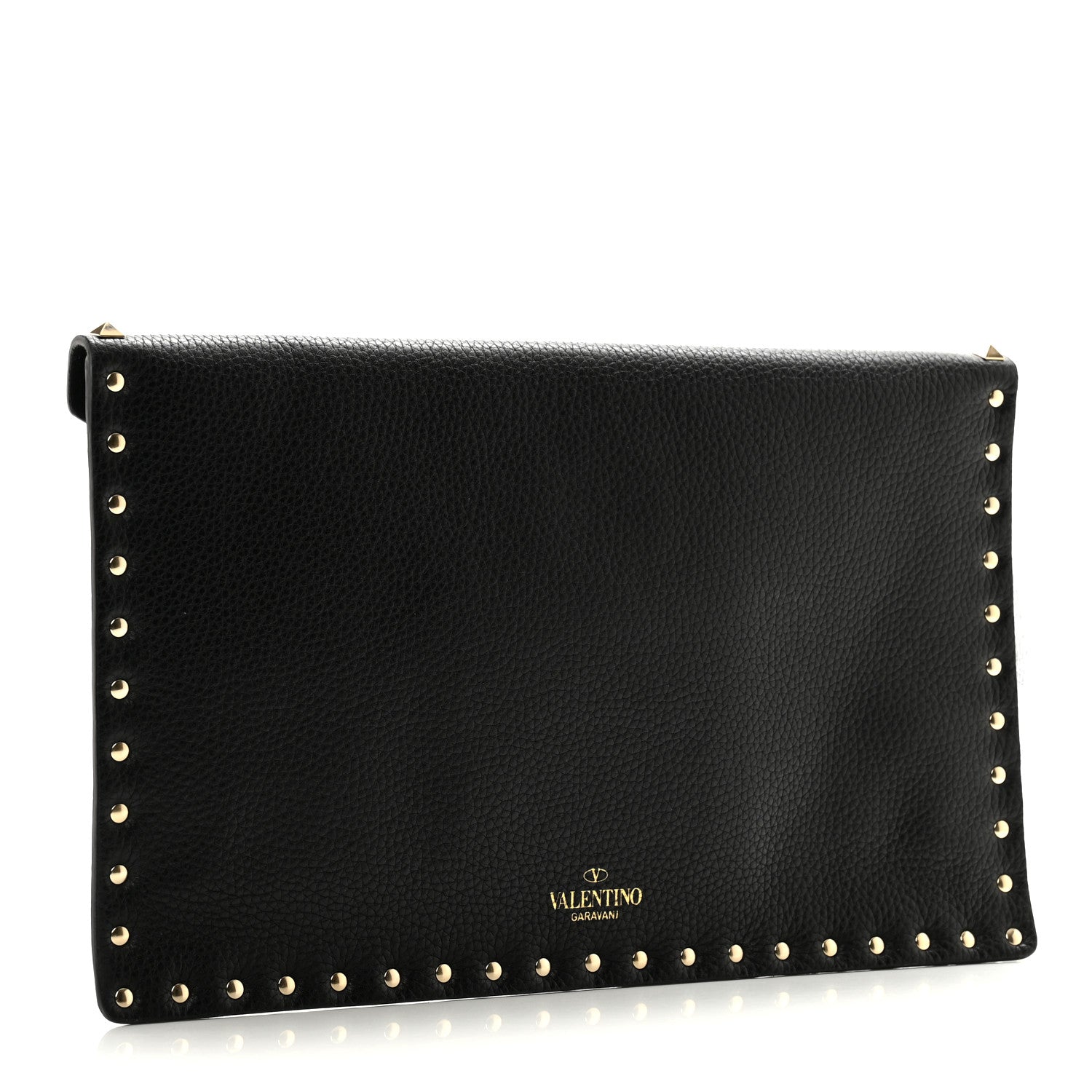 Valentino Garavani Pebbled Calfskin Large Rockstud Envelope Clutch Black 3 of 7