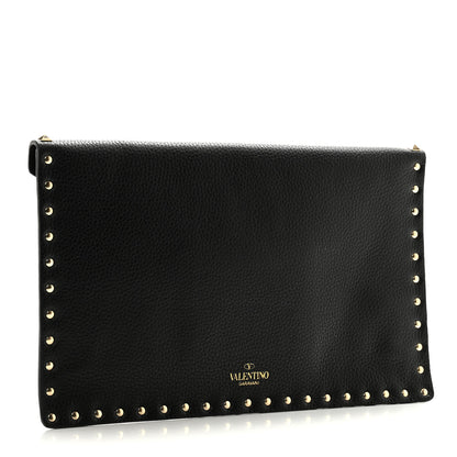 Valentino Garavani Pebbled Calfskin Large Rockstud Envelope Clutch Black 3 of 7