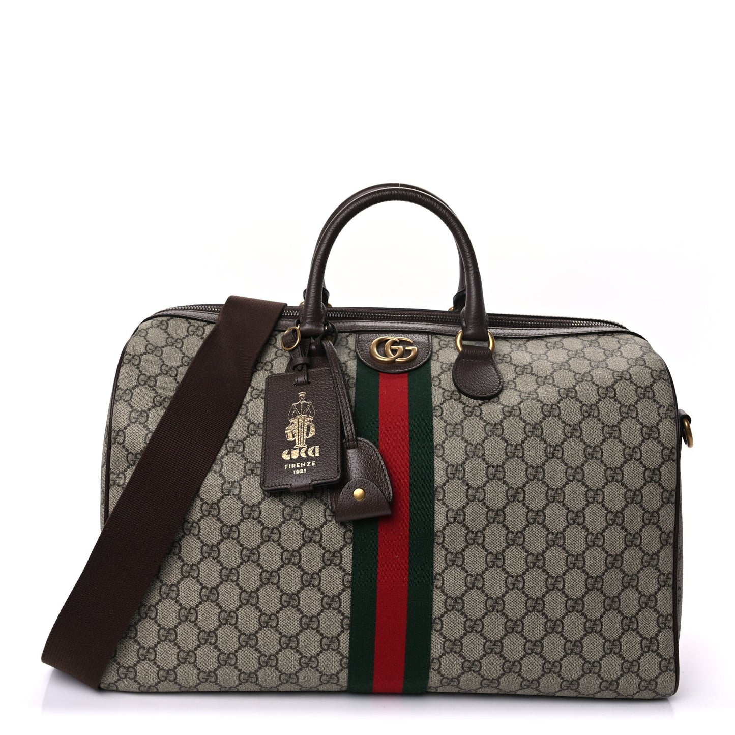 GG Supreme Monogram Textured Dollar Calfskin Web Medium Ophidia Carry-On Duffle Bag Beige Ebony New Acero