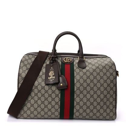 Gucci GG Supreme Monogram Textured Dollar Calfskin Web Medium Ophidia Carry-On Duffle Bag Beige Ebony New Acero 1 of 8