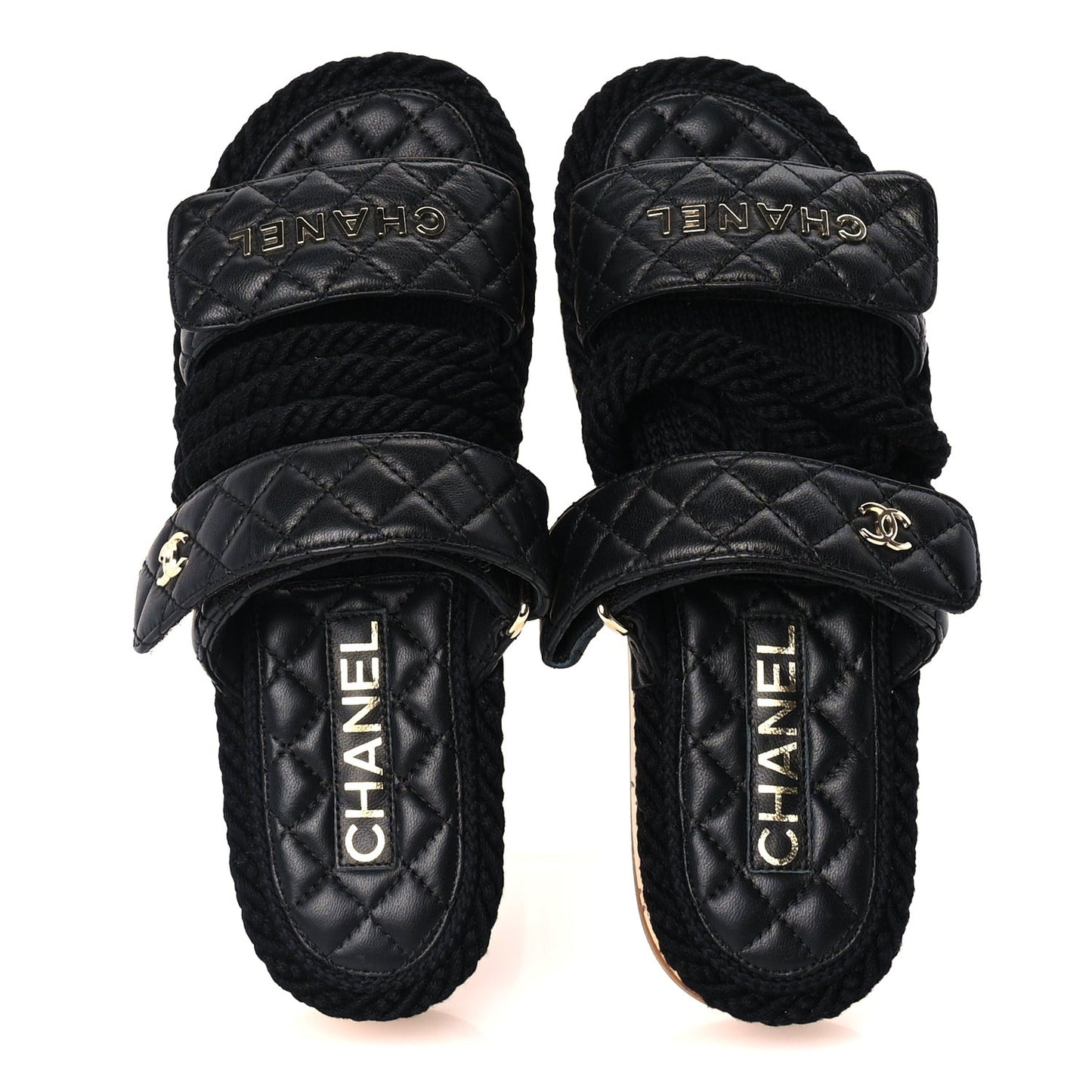 Cord Lambskin Quilted Logo Mules 36  Black