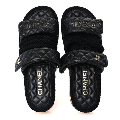 Chanel Cord Lambskin Quilted Logo Mules 36  Black 5 of 8