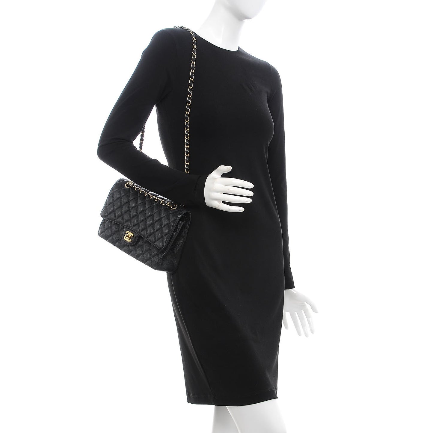 Caviar Quilted Medium Double Flap Black