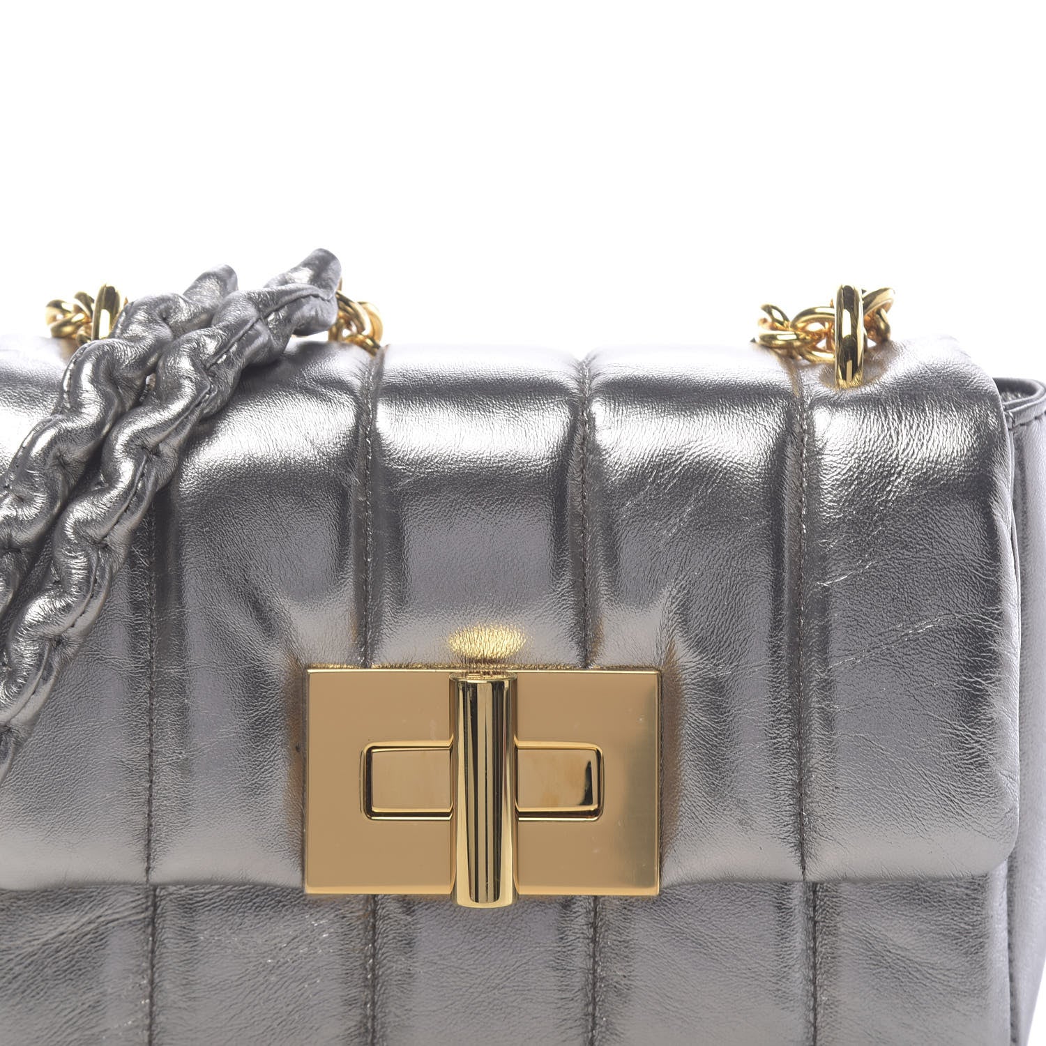 Tom Ford Metallic Soft Lambskin Quilted Small Natalia Chain Shoulder Bag Silver 11 of 11