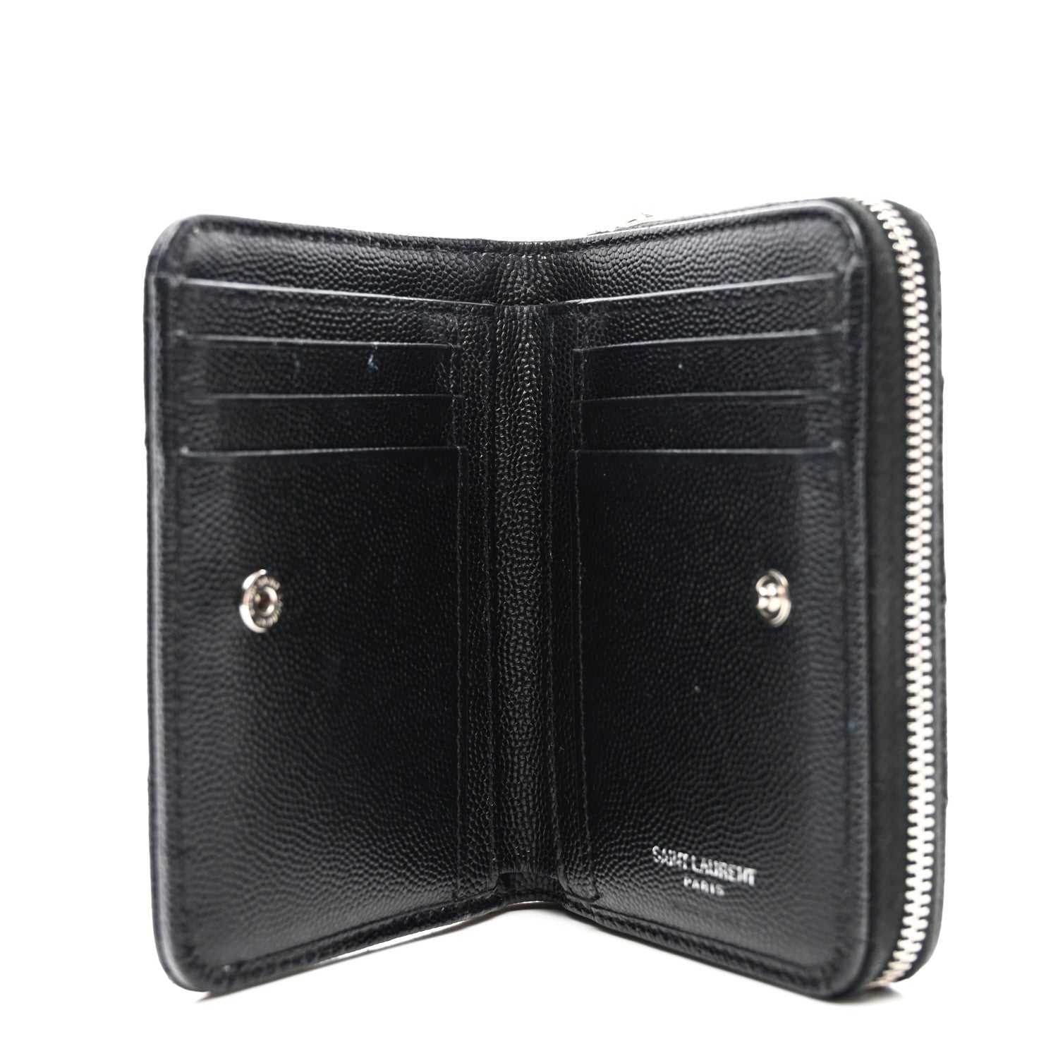 Saint Laurent Grain De Poudre Matelasse Chevron Monogram Compact Zip Around Wallet Black 5 of 8